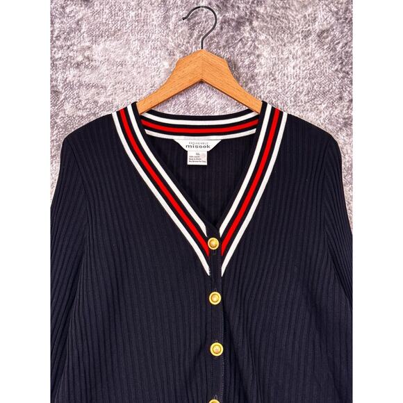 Exclusively Misook Jacket XL Womens Acrylic Black Ribbed Button Front - Picture 2 of 7